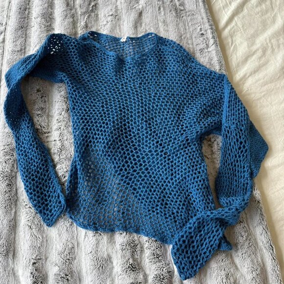 Gabriela Hearst Open Knit Asymmetric Blue Top - Picture 3 of 7